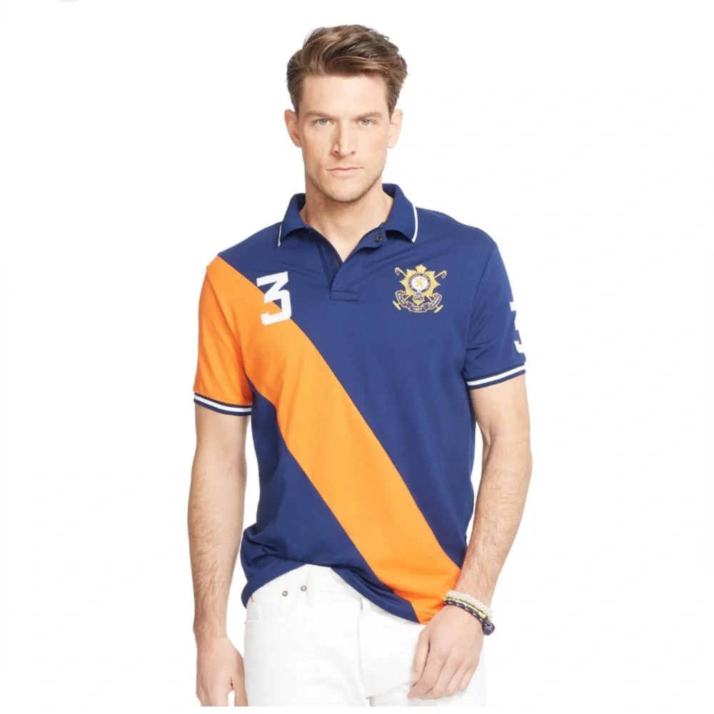 Rugby-Striped Polo Shirt - Navy & Orange